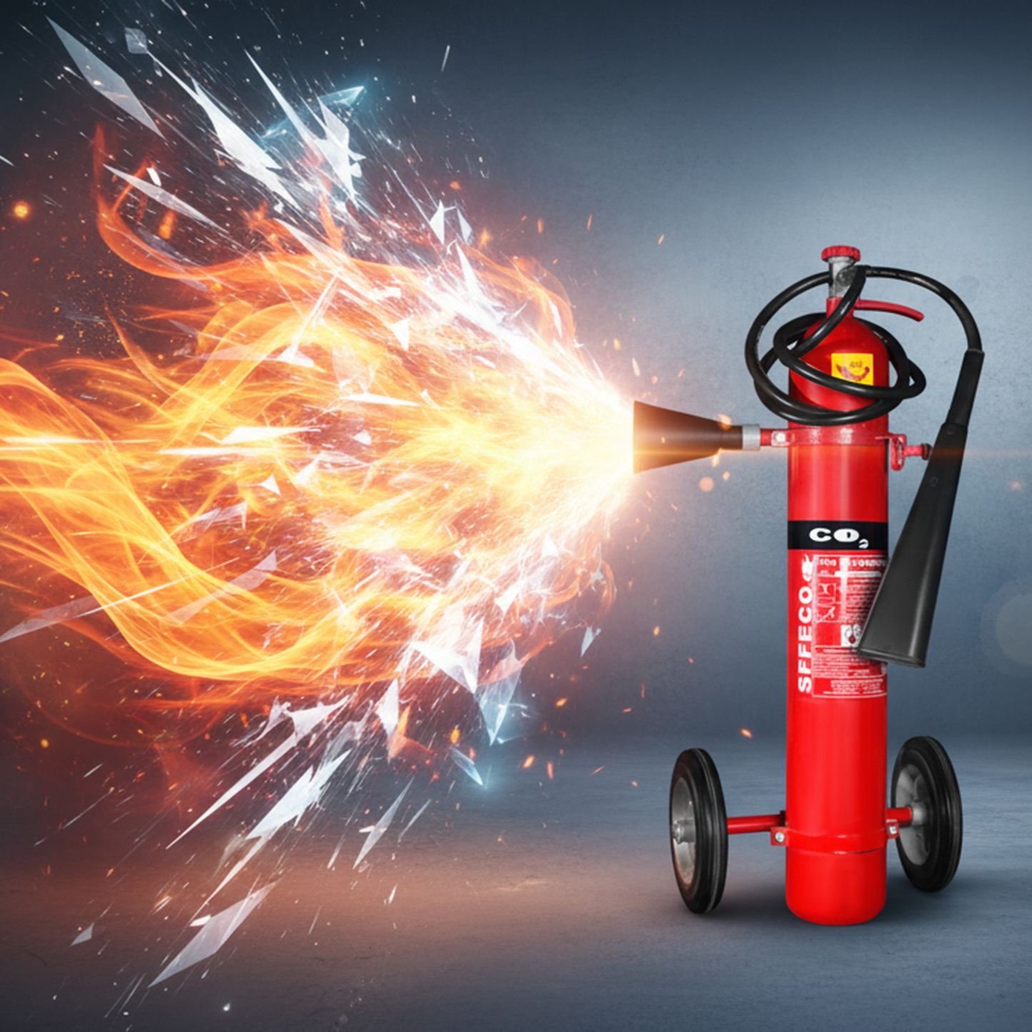 Carbon Dioxide CO₂ Fire Extinguisher with Trolly